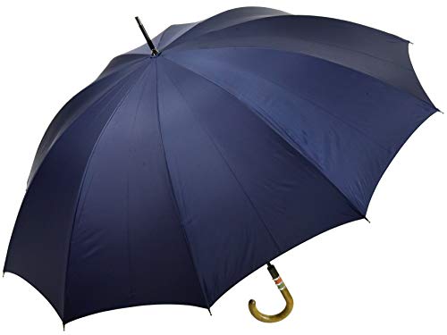 WAKAO イタリー製ウッド手元 クラシックスタイル 10本骨 メンズ長傘 親骨65cm 手開き 雨傘 高密度 超撥水 日本製 (ネイビー)