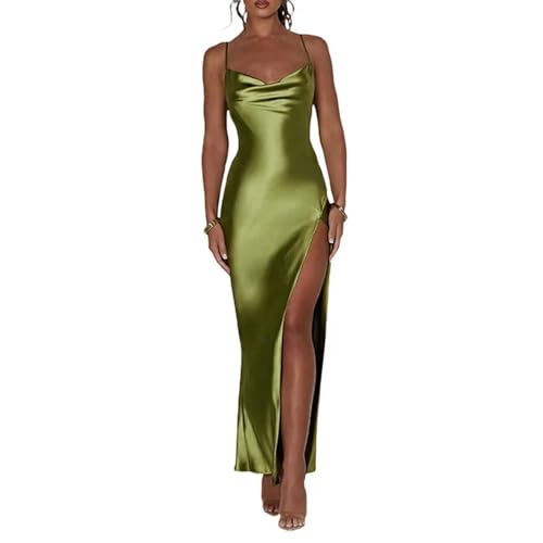 Ärmelloses weißes langes Satin-Seidenkleid für Damen, Elegantes...