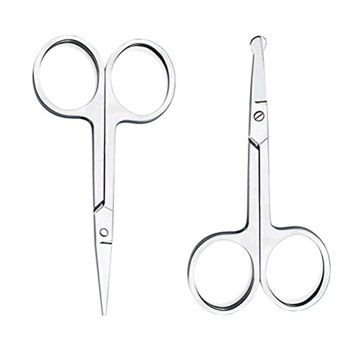 nuosen 2 pcs Facial Hair Scissors Set, Stainless Steel Nose Scissors Beard Moustache Eyelash Eyebrow Trimmer for Men Women