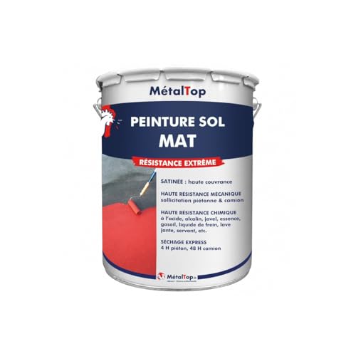 Metaltop - Peinture Sol Mat - Rouge signalisation - RAL 3020-15 L - Finition mate pour béton de...