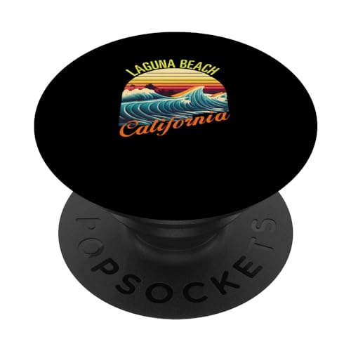 Laguna Beach Retro Surf Apparel & Beachwear, Laguna Beach PopSockets Swappable PopGrip, Black
