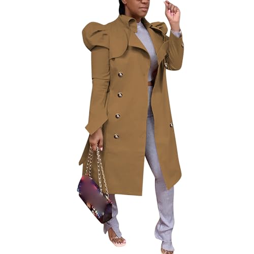 Image of Maiyifu-GJ Womens Mid Length Overcoats Notched Lapel Double Breasted Coat Spring Fall Trench Coat Windbreaker Outerwear (Brown,Medium)