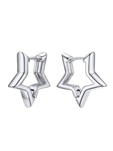 FOCALOOK Star Huggie Earrings 20mm Small Silver Star Huggie Hoops for Women Hypoallergenic Lightweight Womens Earrings for Daily Wear