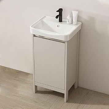 TAKEY Bathroom Vanity Set, Washbowl, Storage Cabinet, Opening, Freestanding, Large Capacity, Hand Wash Basin, Made of Ceramic, Waterproof, Rust-free, Stylish, Washbowl, Drain & Hot Water Faucet