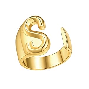 FindChic Customizable Initial Ring Statement 18K Gold Plated Fashion Cuff Rings for Women Alphabet Letter A to Z Resizable Knuckle Ring (with Gift Box)