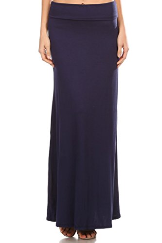 Women's Stylish Spandex Comfy Fold-Over Flare Long Maxi Skirt Made in USA