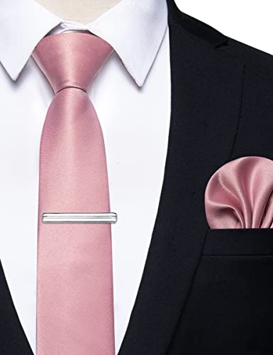 Image of YourTies Skinny Ties for Men Satin 2.4 inch Slim Necktie with Pocket Square Tie Clip Set Solid Color Wedding Party Business