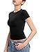 PUMIEY T Shirts for Women Crew Neck Short Sleeve Basic Tops Summer Y2K Crop Tops, Jet Black Medium