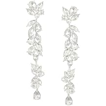 SWEETV Long Rhinestone Dangle Earrings for Women, Wedding Bridal Earrings for Brides, Crystal Chandelier Drop Earrings for Prom or Pageant