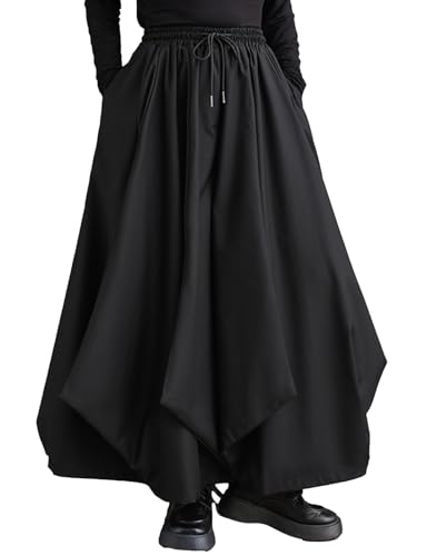 HALITOSS Women's Elastic Waist Loose Style Skirt Pants Wide Leg Ankle Length Trouser