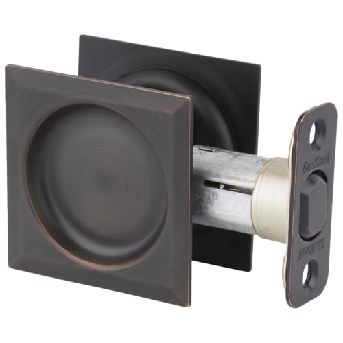 Kwikset Pocket Door Deadbolt Lock, Venetian Bronze Square Exterior UnKeyed Hall Closet Pull Door, with Microban Protection