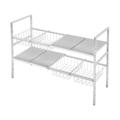 Organizador para debajo del lavabo, estante expandible de 2 niveles, altura ajustable, acero inoxidable, para baño y cocina miniatura 7