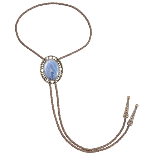 Image of Jeilwiy Bolo Tie for Men Real Stone Westwern Cowboy Ties Silver Bolos Women Leather Necktie Gift for Birthday Christmas