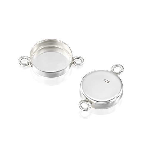 925 Sterling Silver Bezel Cups - 4 Pcs, 10mm Round Silver Bezels with 2 Loops - DIY Jewelry Supplies - Coin Bezels - Bezels and Cabochons for Jewelry Making - Pendants, Bracelets, and Earrings