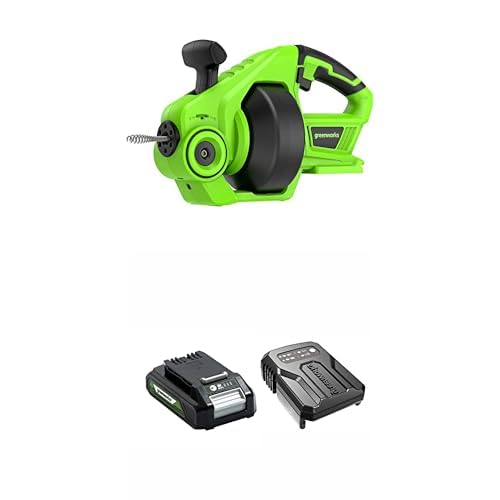 Greenworks G24DA déboucheur sans fil 24V avec batterie 2Ah et chargeur pour canalisations