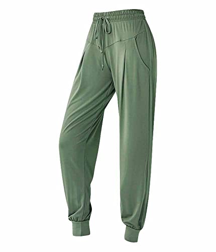 PanpanBox Pantalones de chándal para mujer, otoño, primavera, yoga, fitness, entrenamiento, pantalones de deporte, pantalones de cintura alta con puños, verde, L Cover