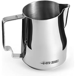MHW-3BOMBER Milk Frothing Pitcher 12oz/350ml Milk Frother Cup Espresso Steaming Pitcher Stainless Steel Milk Frother Cup Barista Latte Art Round Spout Latte Art Pitcher P7121S