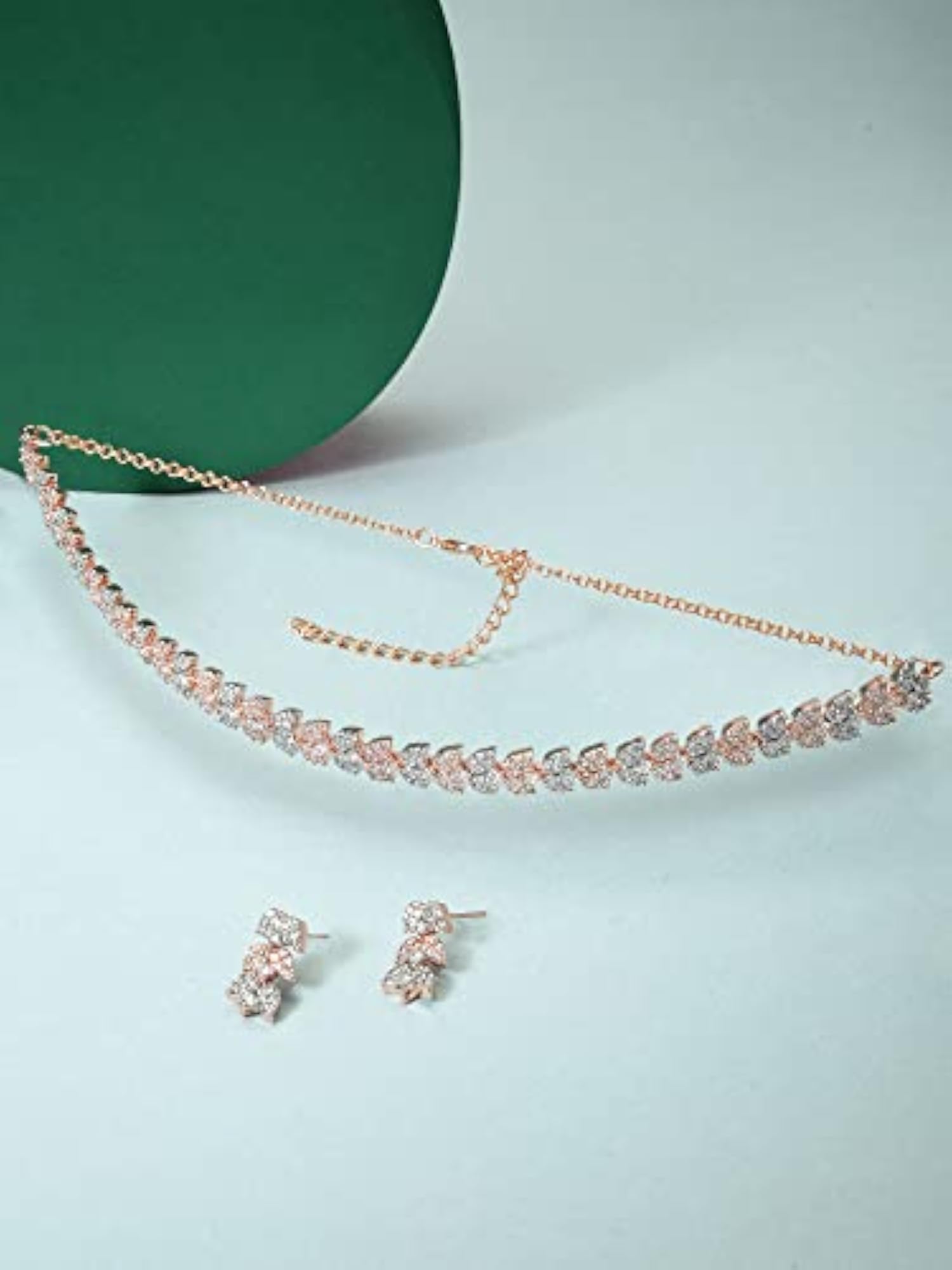 Two Tone CZ Bling Necklace & Earring Set-ZPFK15226