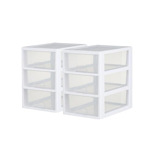 Sterilite 6-Pack Stacking Drawer, Clear Storage Closet Organizer, 6 Quart, White Frame - Stackable...