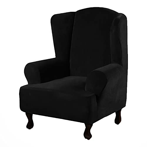 CXYKN Funda de Silla con Respaldo elástico, Funda de sofá de Terciopelo Suave con Parte Inferior elástica, Funda de sillón Lavable a máquina para Sala de Estar-Negro-1 Pieza