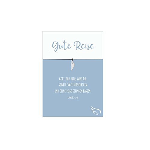 Preisvergleich Produktbild Glücksschmiedin Armband Gute Reise mit Engelsflügel Anhänger, elastischen Textilband in schwarz und liebevoller Karte: Gott, der Herr, Wird dir seinen Engel mitschicken