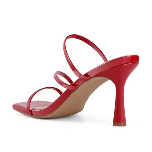 Image of Shoe'N Tale Strappy Kitten Heels For Women Stiletto Mules Square Open Toe Slip On Sandals