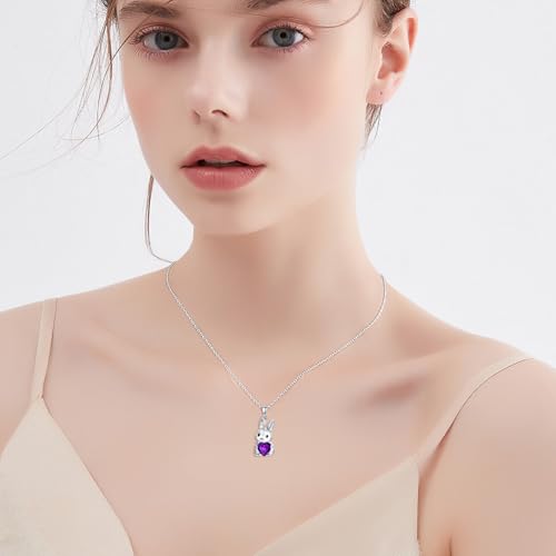 BETHZA Amethyst Bunny Necklace for Women 925 Sterling Silver Bunny and Love Heart Pendant Necklace Natural Gemstone Rabbit Jewelry Anniversary Birthday Gifts for Her by BETHZA - Used condition - Image 5