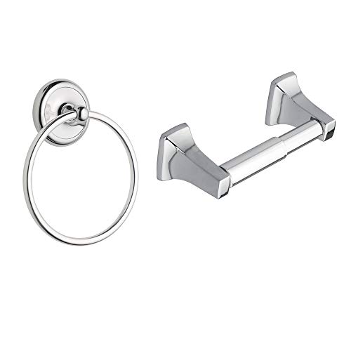 Moen 5386CH Yorkshire Bathroom Hand Towel Ring, Chrome AND Moen P5050 Contemporary Toilet Paper Holder, Chrome