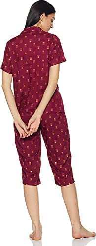 Image of Longies Women's Rayon Pyjama Night Suit Regular Capri Set ((LGRCSSY012 Red Large) L)