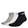 adidas Unisex Linear Ankle Cushioned Socks 3 Pairs, Medium Grey Heather/White/Black, 4.5-6