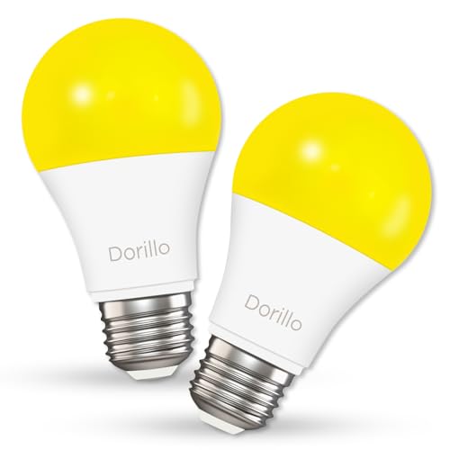 Dorillo A19 LED Yellow Bug Light Bulbs, 8.5W for Porch,