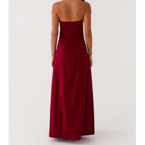 Image of Women Tube Top Maxi Dress 2025 Elegant Sleeveless Strapless Ruched Flowy Summer Long Wedding Party Cocktail Dresses
