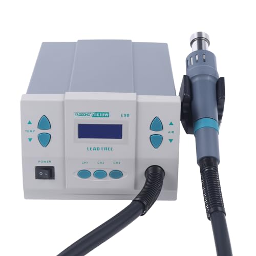 Hot Air Rework Station, 1000W Digital Display Heat Station Soldering Rework Station 861D Hot Air Soldering Station with 5mm 8mm 10mm Air Nozzles