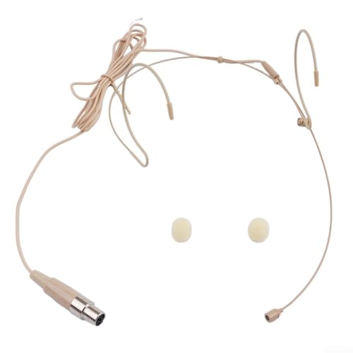 Micrófono de auriculares beige con gancho doble para la oreja con conexión Mini XLR TA4F de 4 pines, compatible con sistemas inalámbricos Shure, marco ergonómico ajustable, cápsula de condensador