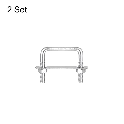 Image of uxcell Square U-Bolts, 2 Sets 52mm(2.05 inch) Inner Width 50mm Length M8 304 Stainless Steel U Clamp Bolt with Nuts and Plates, for Boat Trailer