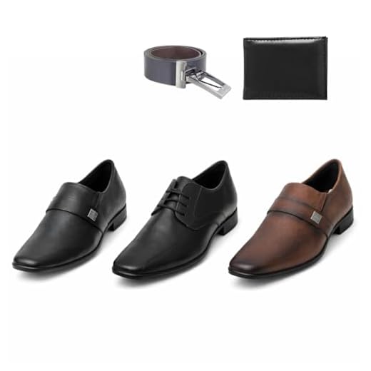 Kit Masculino com 3 Sapatos Sociais, Cinto Reversível e Carteira Preto e Marrom (Preto/Preto/Marrom, BR, Adulto, Numérico, 43)