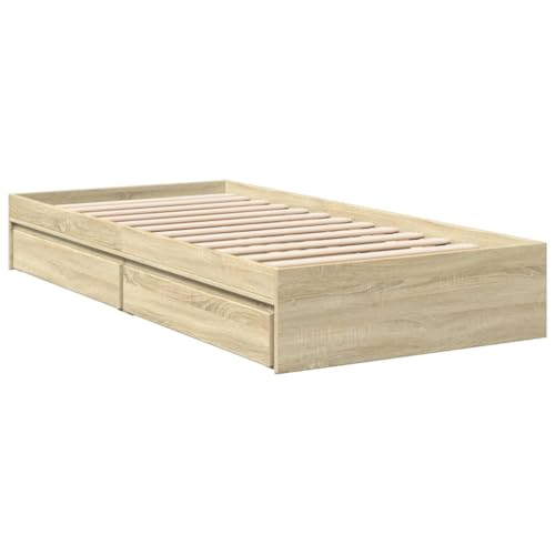 vidaXL Bettgestell, Bett mit Schubladen für Schlafzimmer, Bettrahmen mit Lattenrost, Schlafzimmerbett Einzelbett, Sonoma-Eiche 90x200cm Holzwerkstoff