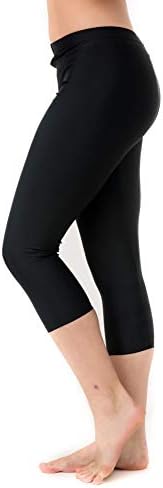 Undercover Waterwear Women’s High Waisted Swim Leggings- Athletic Capri Pants- UPF 50+ Cover Up Swim Tights- Plus XL Black