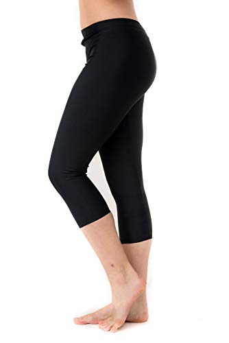 Undercover Waterwear Womens Swim Leggings Athletic Capris- UV Protection Cover Up Swim Tights- Plus L Black