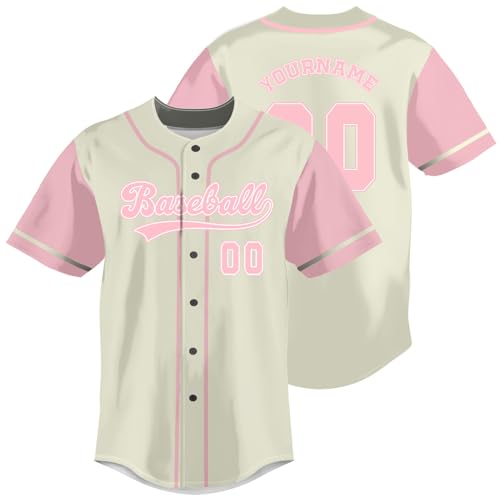 Camiseta personalizada de béisbol (Beige/Granate) - Nombre y número personalizados - Estilo abotonado para hombres, mujeres y jóvenes miniatura 1