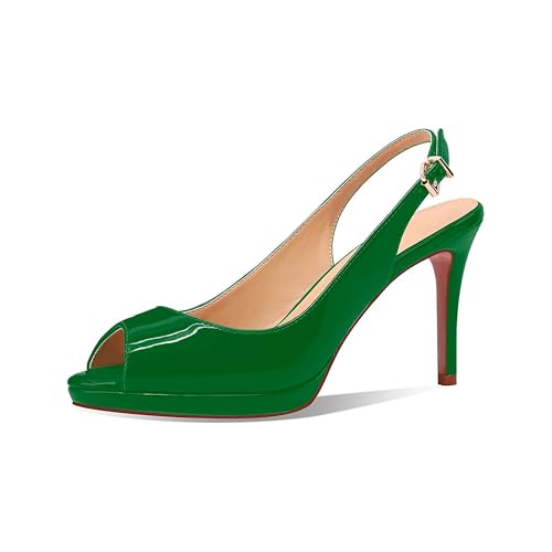 Women's High Heels Platform Peep Toe Pumps Stiletto Heel Slingback Party Dress Office Fashion Shoes Patent Leather Sandal Pumps