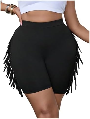 SOLY HUX Women's Plus Size Fringe Shorts Elastic High Waisted Ski...
