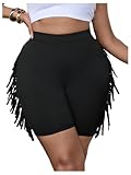 RoseSeek Women's Plus Size Tassel Fringe High Waisted Shorts Skinny Summer Bermuda Shorts Black XX-Large Plus