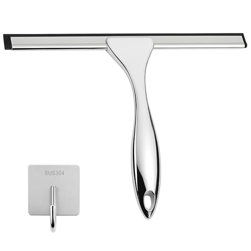 Shower Squeegee for Glass Doors 10 Inch Multi-Purpose Squeegee with Hook for Shower Glass Windows Mirrors Car Windows and Tiles