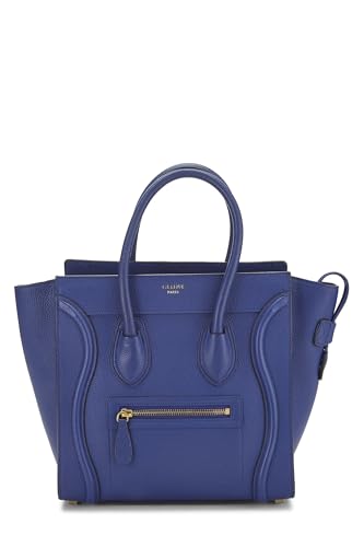 Céline, Pre-loved Blue Drummed Calfskin Luggage Micro, Blue