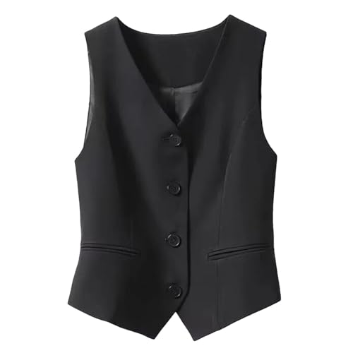 Women's Office Casual Slim Short Waistcoat V-Neck Sleeveless Vest With Pockets