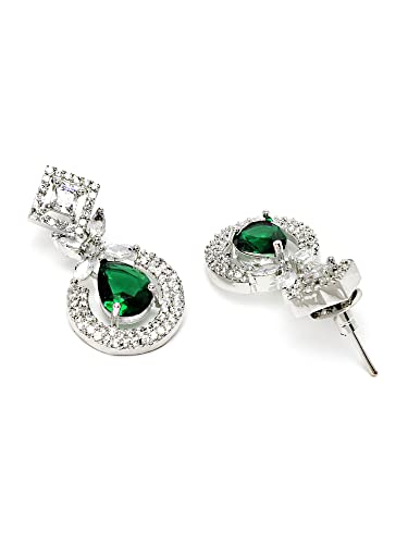 Image of Karatcart Silver Tone Green American Diamond Studded Necklace Set for Women