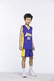 Basketball-Trikots Set für Kinder - Lakers James#23 Basketball-Shirt Weste Top Sommershorts für Jungen und Mädchen (Lila, L)