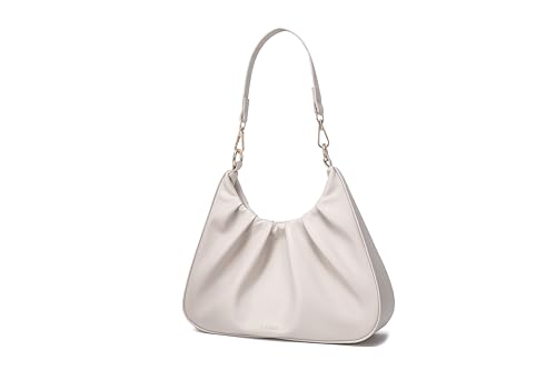 Image of JOLLQUE Small Shoulder Bag for Women,Mini Leather Dumpling Tote Purse,Handbags Soft Ruched Cloud(Beige)