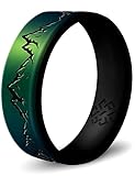 Knot Theory Anillo de silicona grabado para hombres y mujeres – Montaña, Bosque, Ondas Grabado de doble capa – Transpirable Ajuste cómodo 6mm Banda de boda de goma